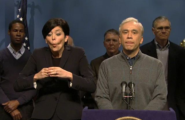 As expected, SNL tackled Mayor Bloomberg and his sign language translator Lydia Callis in the cold open. And Chris Christie brought his own Jersey translator.